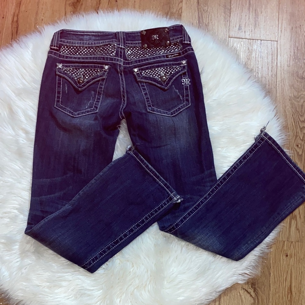 Miss Me 28 Bootcut Diamond studded Distressed Dark Wash Women’s Jeans